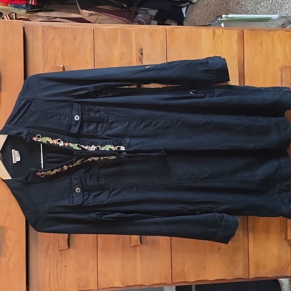 Anthropologie-Holding Horses: Imogen Shirt-Dress Black Embroidered, Size 4